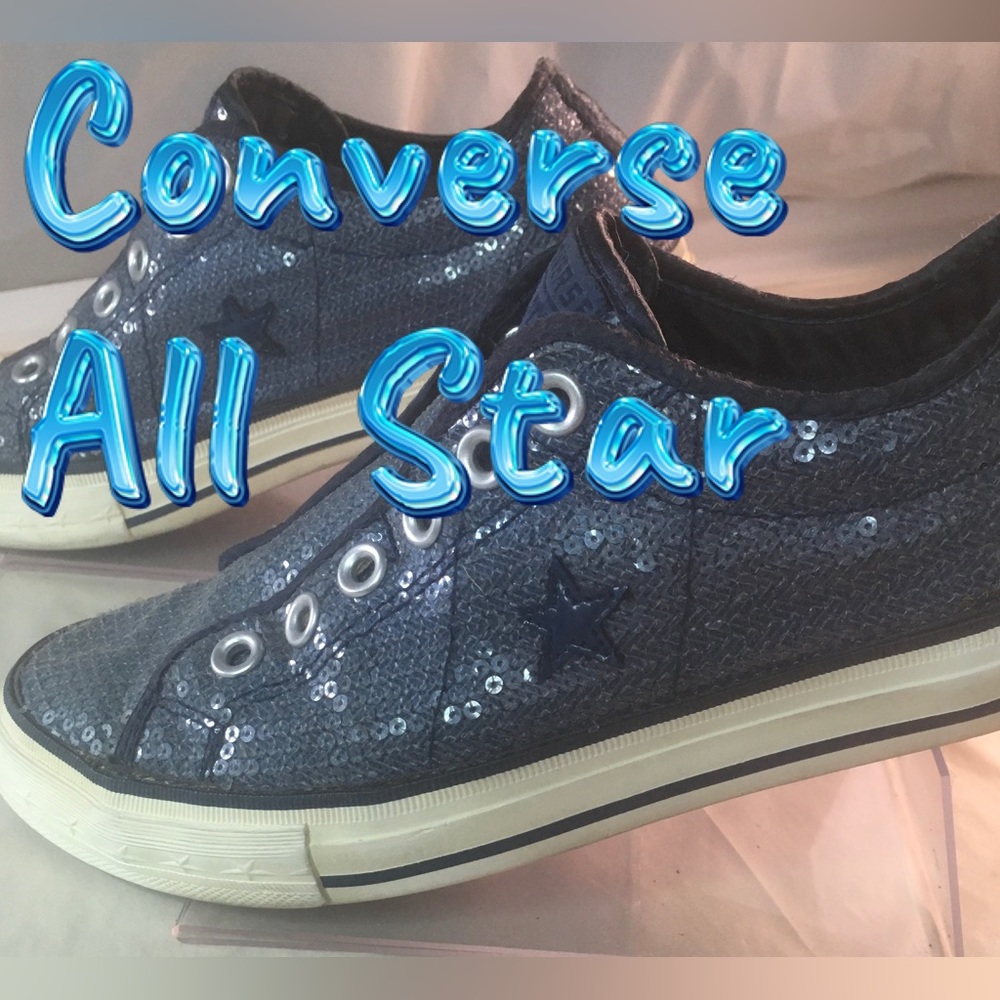Converse One Star All Star Blue Sequin Low Top Sneaker Tennis Shoes Womens 8